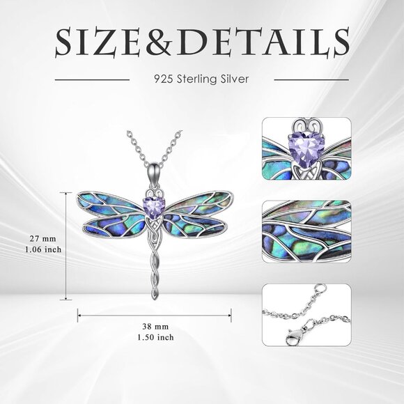 925 Sterling Silver Dragonfly Pendant Necklace for Women – Elegant Jewelry Gift - Picture 4 of 7